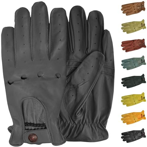German Wear, Herren Driving Autofahrer-Handschuhe Lederhandschuhe, Größe:9=L, Farbe:Grau
