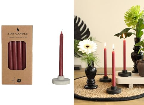 NaDeco Baumkerzen Bordeaux 12 Stück, 14 cm, Ø 1,2 cm, Stabkerzen | Passend für Klammerhalter am Weihnachtsbaum und ebenso für Flaschenhälse — schlanker als jede Tafelkerze