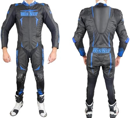 WinNet Tuta per moto in pelle intera monopezzo 1 pezzo racing pista traforata ventilata con saponette e gobba (L)