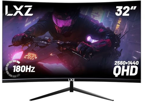 LXZ 32 Inch Computer Monitor 1500R, 2K QHD (2560 * 1440) 180Hz Frameless Display with FreeSync, Display Port HDMI - Black