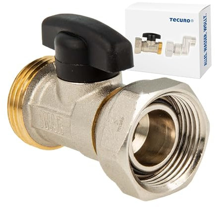 tecuro Kugelventil Kugelhahn mit Eurokonus, Anschluss 3/4 Zoll ÜWM x 3/4 Zoll AG (DN20), selbst dichtend, Messing vernickelt