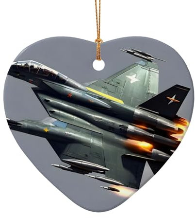 Jet Fighter Print Elegante Keramik Weihnachtsschmuck Perfekt für festliche Baumdekorationen und Heimdekoration