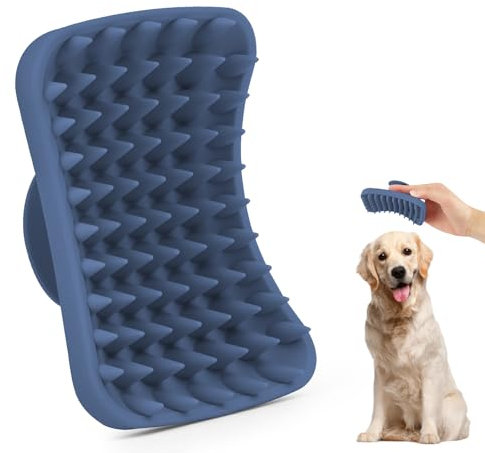 QYE Dog Bath Brush, Silicone Shampoo Brush for Long Short Haired Dog Cat (DeepBlue)