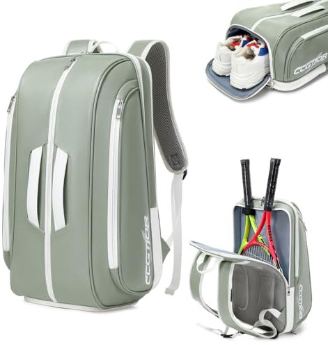 CCGTIOR Mehrzweck-Strand-Tennis-Tasche für Sport, wandelbarer Padel-Rucksack – Laptophülle, Ballhülle, Zaunhaken, einfacher Zugriff, Schuhfach (grün)