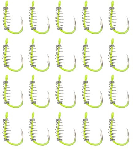 eMagTech 20 Stück Angelhaken mit Feder Größe 10# Haken aus Kohlenstoffstahl mit Widerhaken Und Wirbel aus Metallfeder Geeignet für Powerbait Forellen Und Karpfen Fluoreszierendes Gelb
