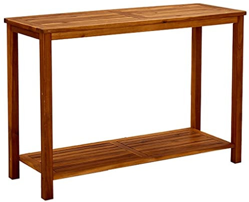 Massiver Akazienholz Konsolentisch Outdoor Garten Beistelltisch mit Ablage für Innen und Außen Rechteckig Braun 110x40x75cm