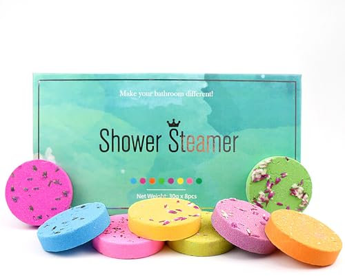 MKNZOME Bombe da Doccia Aromaterapia, 8 Pezzi di Shower Steamers per la Doccia, Prodotti Essenziali del Bagno Compresse di Vapore per il Relax Antistress, Idee Regalo per Donne Amica Mamma