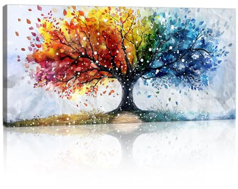 FajerminArt Grande Cadre En Bois Tableau Decoration Murale, Moderne Nature Colorée Arbres Art Mural Impression Sur Toile Peintures Salon Chambre Bureau deco murale Prêt à Suspendre 100x50cm