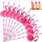 XIEXIESHER 3D Flamingo Cocktail Strohhalme, 50 Stück Lustige Hawaiianische Tropische PartyStrohhalme, Biologisch abbaubar, Sommerparty Getränkedekoration für kalte Getränke