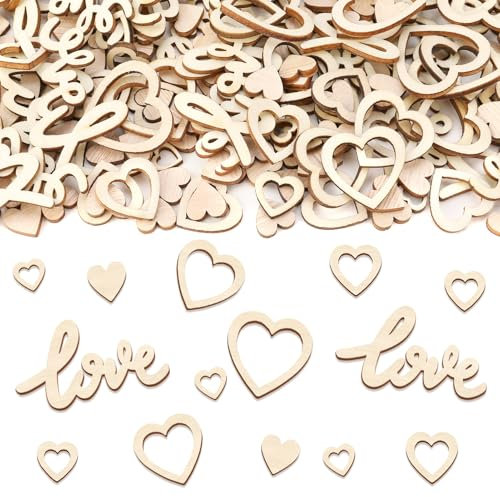 Xialvyu 236 Stück Holzherzen LOVE Brief Konfetti Hochzeit Deko DIY Confetti Holzherzen Hochzeit Tischdeko Streudeko für Herz Hochzeitsfeier, Verlobbung, Valentinstag, Geburtstagsfeier, 7 Größen