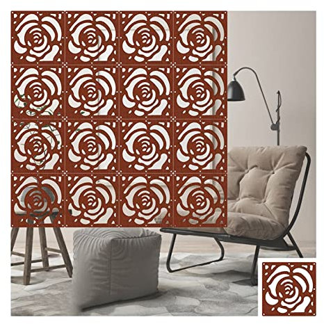 DLAZUM Hängender Raumteiler, Paneele mit Blumenschnitzmuster, wasserdichte Trennwand aus Holz und Kunststoff für Wohn-, Esszimmer und Küche, (Rosso, 20 Stück)