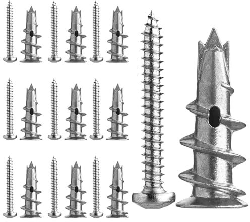 20 tacos para placas de yeso, tacos de pared hueca de metal con tornillos, tacos autoperforantes para cartón-yeso, juego de tacos de yeso para montaje en hormigón, ladrillo, piedra, placas de yeso
