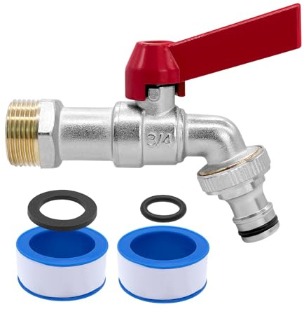 AIMEKE 3/4 Zoll Wasserhahn Garten Messing Kugelhahn Aussen | Frostsicher -20℃ Auslaufhahn Hitzebeständig 120℃ Außenwasserhahn mit Schlauchanschlüsse (Rot-B)