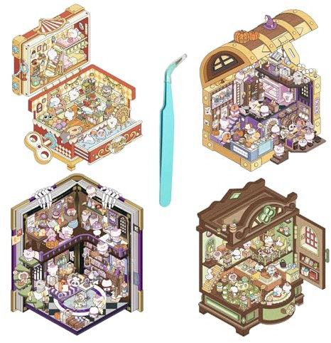 KAIYAYA 4 Sets DIY 3D House Stickers scene,DIY Haus Aufkleber sticker therapy set Machen Sie Ihren Cartoon-Anime-Szenen-Aufkleber,für Jungen Mädchen und Erwachsene Cute Scene mit 1 Pinzetten