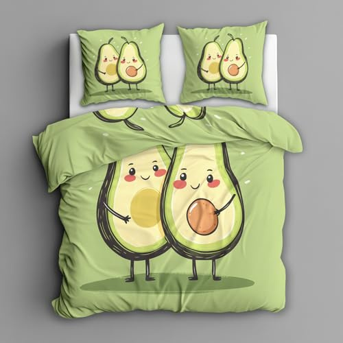 Generisch Avocado Bettwäsche 135x200 2tlg, 1 Kissenbezüge 80x80 - Kinder Kawaii Früchte Design Wendebettwäsche, Weiche Mikrofaser Bettbezug mit Reißverschluss, Deko & Geschenke - Qc50