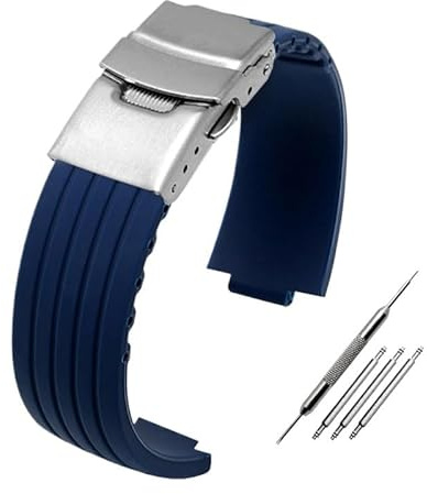 hoosouk Gummiarmband für Oris Aquis 7330 7740 Uhrenarmband konvexes Armband(Blue-silver,24mm-11mm)