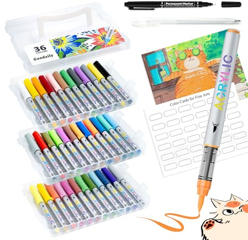 Goodaily 36 Acrylstifte mit sichtbarem Tintentank und Pinselspitze | Mehr Farbe ohne Faserkern: Sichtbarer Tintentank, flexible Pinselspitze und hohe Deckkraft für kreative Projekte