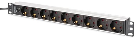 DIGITUS DN-95437 – 19 power strip – 9 connections – C14 plug – 1HE – With pre-fuse – 250VAC 50/60Hz 16A 4000W – For 19 inch network and server cabinets