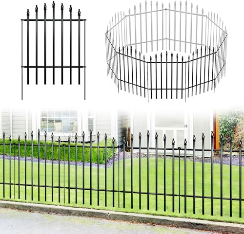 Thealyn Dekorativer Gartenzaun, 80 cm hoch x 60 cm breit, 5 Paneele | Gesamtlänge 3 m, rostbeständiger Metallzaun als Schutzzaun für Hunde im Außenbereich, zur Gartenabgrenzung