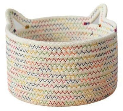 Bosiyrggrl Small Woven Basket, Colorful Storage Basket, Desktop Storage Basket Hand-Woven Cotton Rope Storage Basket C