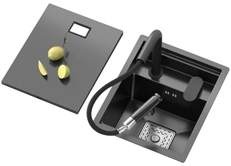 Unsichtbare Edelstahl-Mini-Barspüle Mit Abdeckung Und Ausziehbarem Wasserhahn, Platzsparende Kleine Küchenspüle Wohnungen Wohnmobile Waschtische Inklusive Siphon Zubehör(32 * 39 * 22cm)