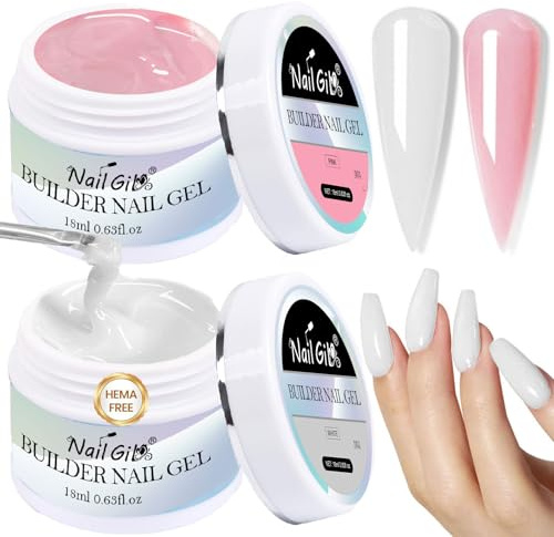 NAILGIL 2 Glas Aufbaugel HEMA-free Hartgel für Nägel, Aufbaugel Für Gelnägel, Nagelfestigungsgel für Nagelverlängerung Nail Art Maniküre U V Builder Nagelgel für Nagelstudio, Rosa aud Weiß