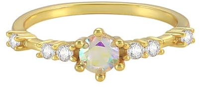 Lirzxin Damenring Gold 750 18K, Verlobung Ringe Damen Schlicht Rund Mondstein und Moissanit Ehering Hochzeit Ring Gelbgold Größe 48 (15.3)
