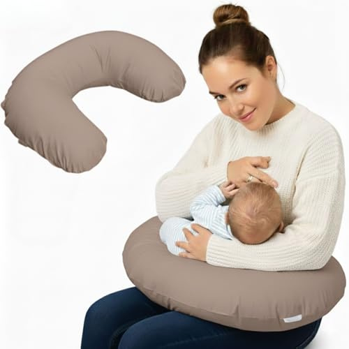 Emi&Sam Stillkissen Klein 60x50cm – Lagerungskissen für Schwangerschaft & Baby – Stützkissen Stillhilfe – Bequem, Waschbar – Inkl. Füllung (Braun - Bezug mit Füllung)