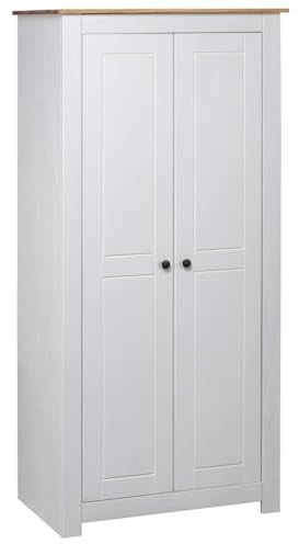 Refined Dielenschrank Garderobenschrank Schlafzimmerschrank Schrank Holzschrank Kleiderschrank Weiß 80×50×171,5 cm Kiefer Massiv Panama Serie