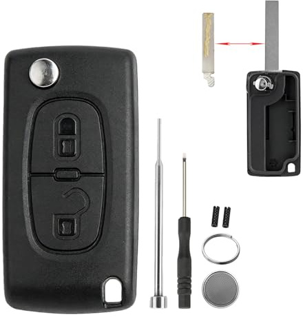2 Buttons CE0523 Key Fob Replacement for Peugeot 207 307 308 3008 5008 Partner Expert Citroen C3 Picasso C2 C4 Key Case Sehll 0523 Casing with Pin Removal Tool Battery to DIY Replacement