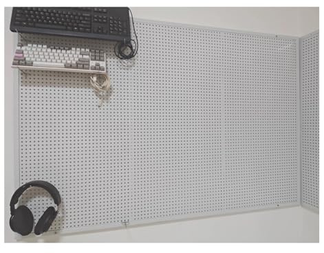 Rygcrud Peg Board with 30 Hooks, Metal Pegboard Heavy Duty Gaming Room Wall Organizer Panels for Gaming Setup Storage(White,40x120cm)