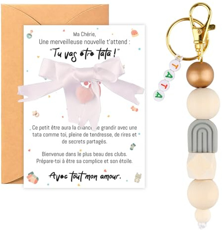 TCRZHHRX Idée Cadeau Annonce Grossesse pour Tata - Porte-Clés Carte Annonce avec Tu Seras Tata et Enveloppe - Cadeau Original et Surprise pour Future Tata, Soeur, Meilleure Amie (Tata)