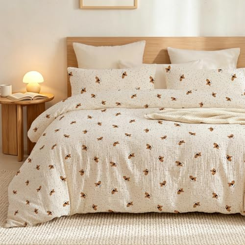 Nayoroom Musselin Bettwäsche 135x200 Baumwolle, Oeko-TEX, Hund Motiv | Baumwolle Bettwäsche-Sets mit Reißverschluss, Bettbezug 135x200cm + Kissenbezug 80x80cm, Atmungsaktiv & Hautfreundlich