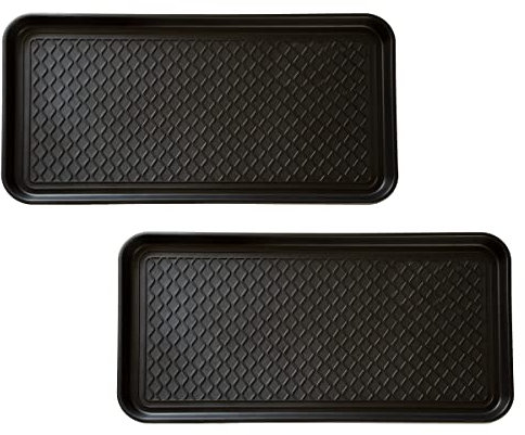 Stalwart All Weather Boot Tray – Set of 2 Large Water-Resistant Plastic Utility Shoe Mat for Indoor and Outdoor Use in All Seasons (Black)