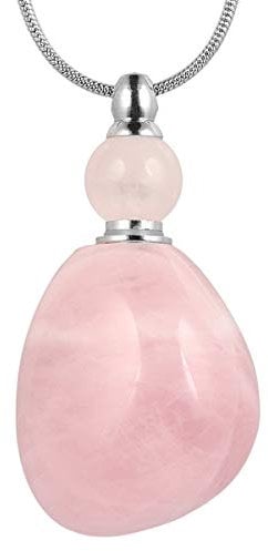 KYEYGWO Rose Quartz Aromatherapy Essential Oil Diffuser Scent Locket for Men Women, Healing Crystal Perfume Bottle Pendant for Necklace