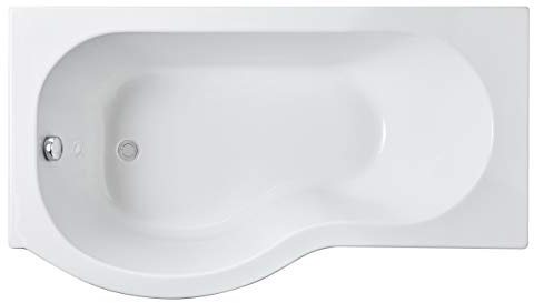 Nuie WBP1585L ǀ Modern Bathroom P Shaped Single Ended Shower Bath Left Hand, 1500mm x 850mm x 420mm, White, 1500mm