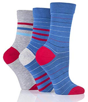 SockShop Ladies Gentle Bamboo Socks with Smooth Toe Seams In Plains and Stripes Pack of 3 Alpine Red 4-8