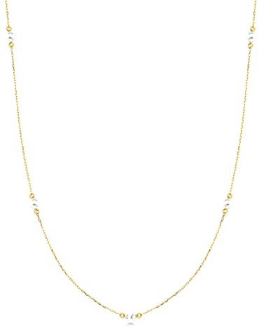 Gold Kugeln und Perlen Station Halskette aus 14 Karat/585 Echtgold | Schmuck aus Gelbgold für Damen | Goldkette mit Gold Perlen | Frauen Kette Ohne Anhänger | Geburtstagsgeschenk, Länge 45 cm