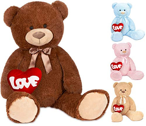BRUBAKER Peluche géante XXL - Ours/Nounours - 100 cm - Marron - Cœur en Peluche 'Love' Inclus