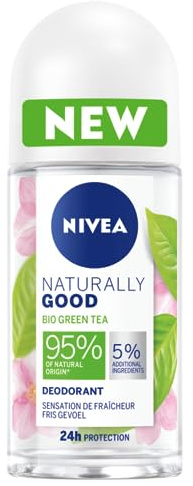 NIVEA Naturally Good Deodorant für Damen, Green Tea, Bio-Kugel, 50 ml, Deodorant mit 95% natürlichen Inhaltsstoffen und einer 24 Stunden Frische.