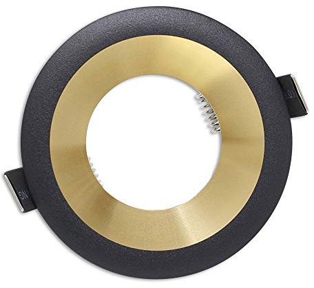 6x Einbaustrahler Rahmen Set schwarz/gold rund - Einbaurahmen für GU10 MR16 Leuchtmittel 100x100mm - Ø75mm Bohrloch aus Aluminium Einbau-Spot Strahler Einbauleuchte