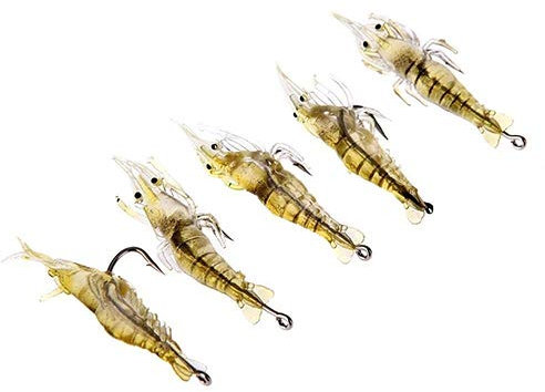 Brussels 5Pcs Soft Plastic Shrimp Lure with Hooks, Artificial Fishing Bait Lightweight Fishing Lure Faux Vivid Shrimp Prawn Bait Hook Fishing Gear Random