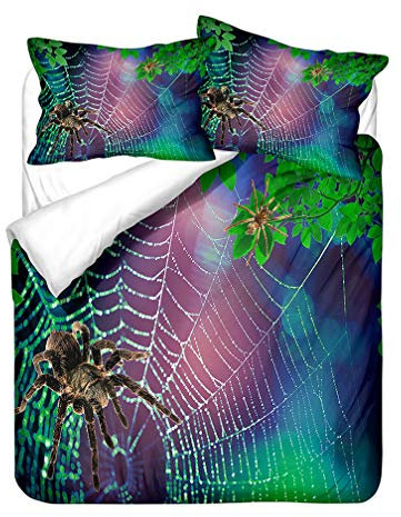 WENYA Tier Bettwäsche-Set 3D Spinne Tiger Flamingo Bettbezug Schwarz Gelb Blau Mikrofaser Junge Mädchen (Stil 1, 135x200 cm+80x80 cm*1)
