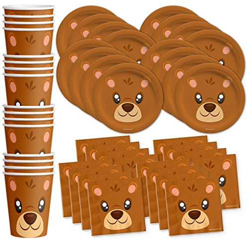 Bear Birthday Party Supplies Set Plates Napkins Cups Tableware Kit for 16