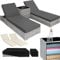 tectake® 2er Lounge Sonnenliegen Set Plus Tisch – inkl. 2 Bezugsets und Schutzhülle, Outdoor Poly Rattan Gartenmöbel Set, 2er Set - hellgrau