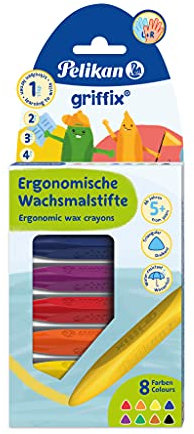 Pelikan griffix Wachsmal-Stifte mit zwei spitzen, wasserfest, Dreikantform mit langer Griffzone, 8 Stück, 8 Farben