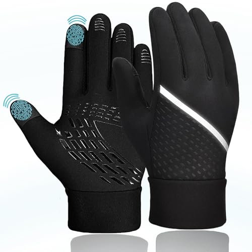 OBOVO Kids Gloves, Winter Gloves, Waterproof Black Gloves are Non-slip, Touch Screen and Velvet to Keep Warm, Toddler Gloves Suitable for Children 4-12 Years Wear Outdoor Running, Cycling, Playing(S)