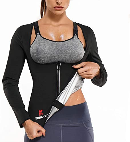 KUMAYES Sweat Suit Damen Sweatsuit Saunajacke Schwitzjacke Trainingsjacke Damen Sauna Shirt Thermo Saunaanzüge Neopren Körperformer
