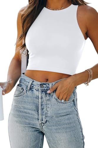 EFAN Women's Double Lined Racerback Crop Tank Top White Medium