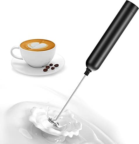 Milk Frother Stick, Aluminium Alloy Handheld Milk Frother, Electric Whisk, Manual Frother with Stainless Steel Double Whisk & Battery, Milk Frother for Coffee/Latte/Cappuccino